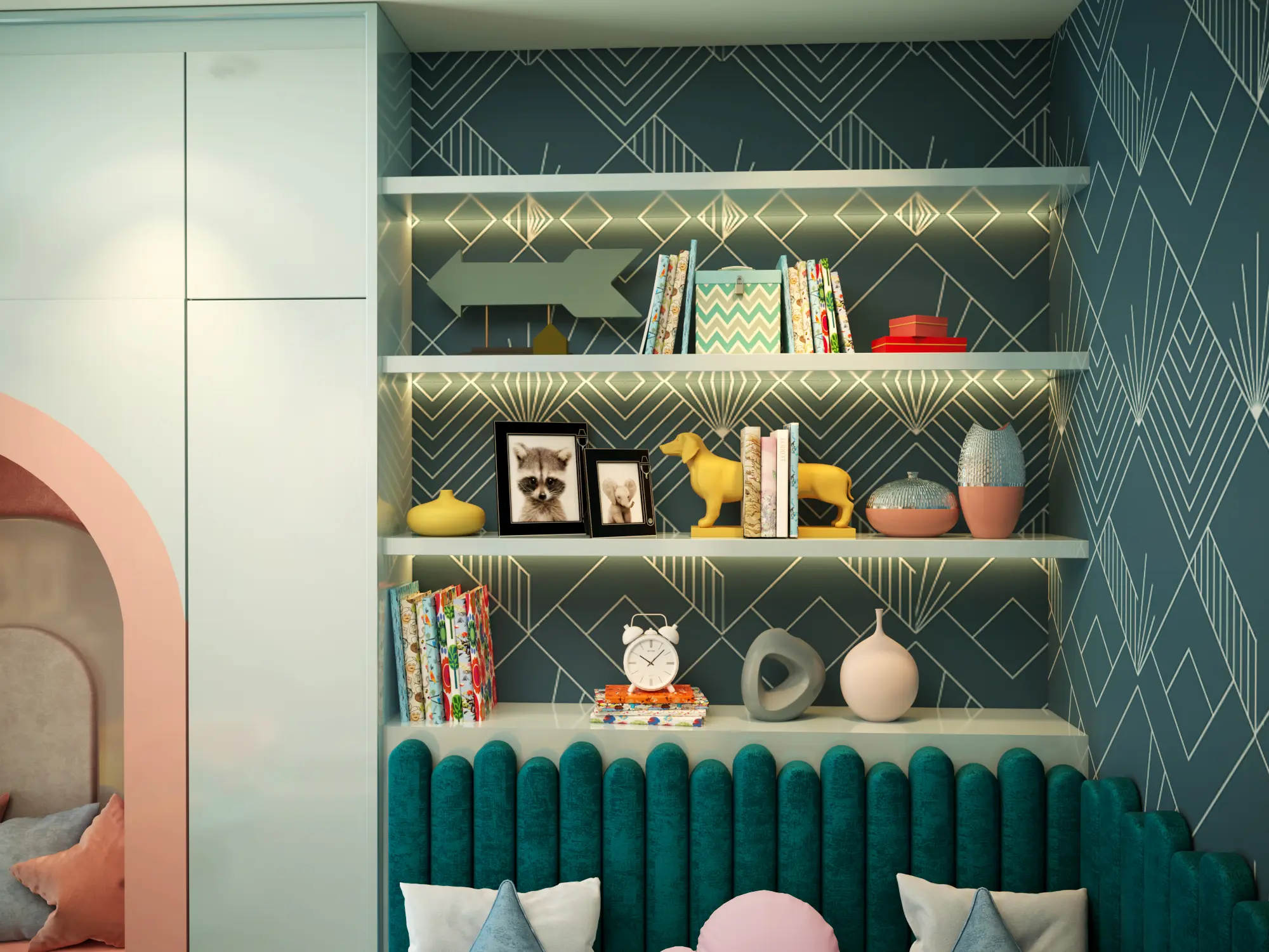 Custom made furniture in a child's bedroom interior